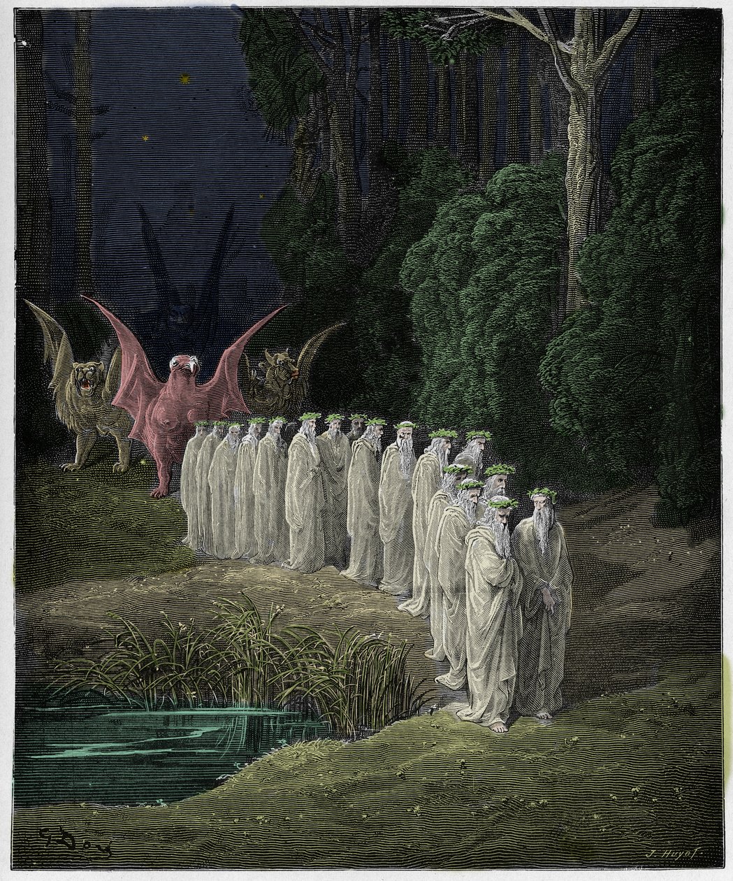 Purgatorio, Canto 29: De 24 äldste i den apokalyptiska processionen, illustration från "Den gudomliga komedin" av Dante Alighieri, 1885 av Gustave Dore