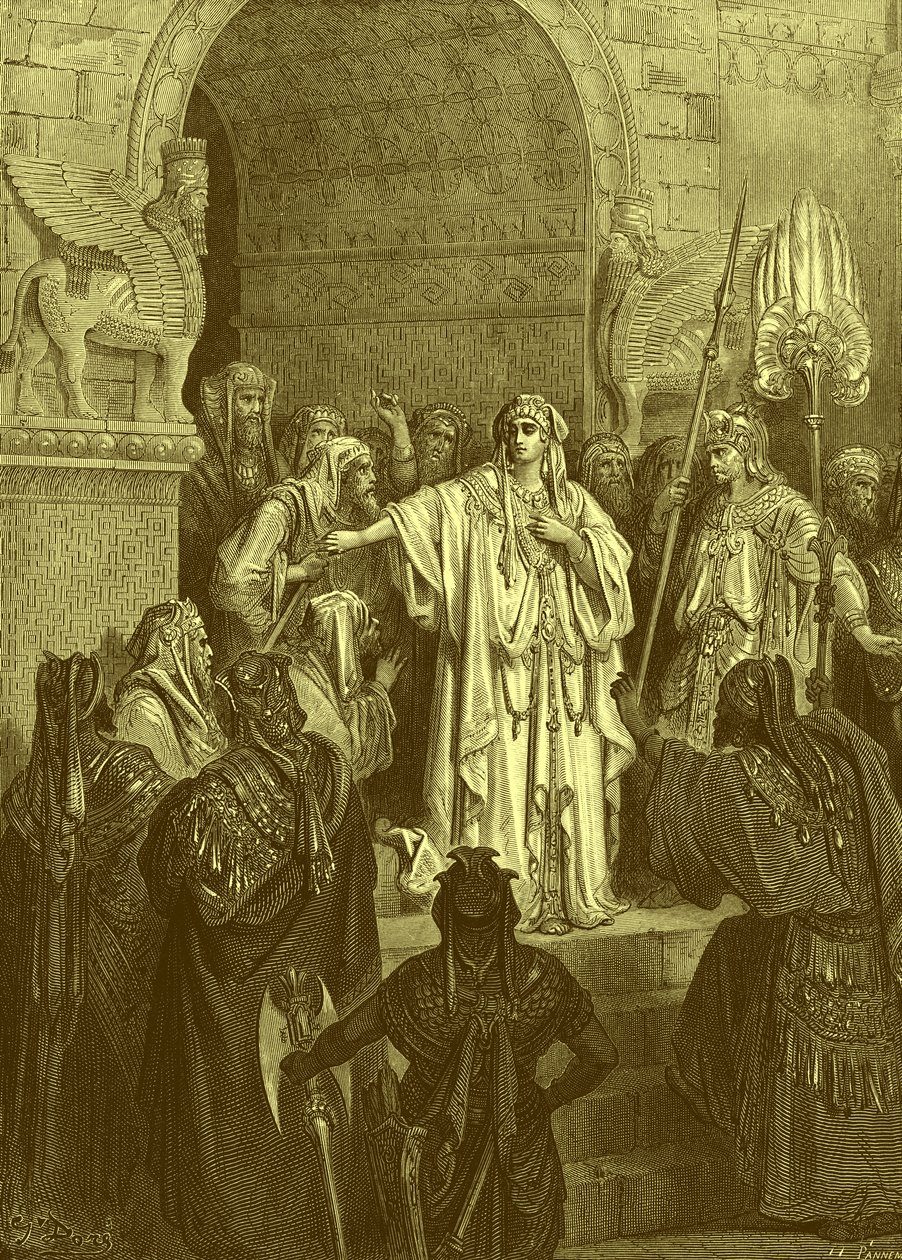 Drottning Vashti, gravyr av Doré. - Bibeln av Gustave Dore