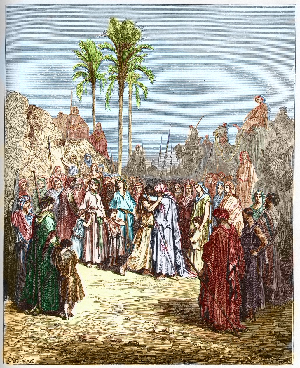 Försoning mellan Jakob och Esau - Försoning mellan Jakob och Esau Genese, XXXIII, 4 - - Gravyr från "" The Bible illustree" av Gustave Dore (1832-1883) - Gravyr från "" The Dore Bible"" av Gustave Dore