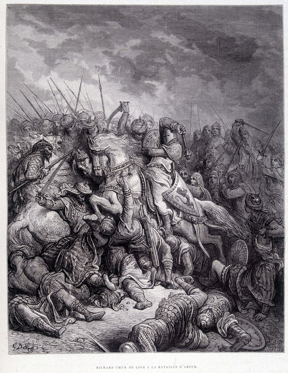 Richard Lejonhjärta i slaget vid Arsur - gravyr av Gustave Doré av Gustave Dore
