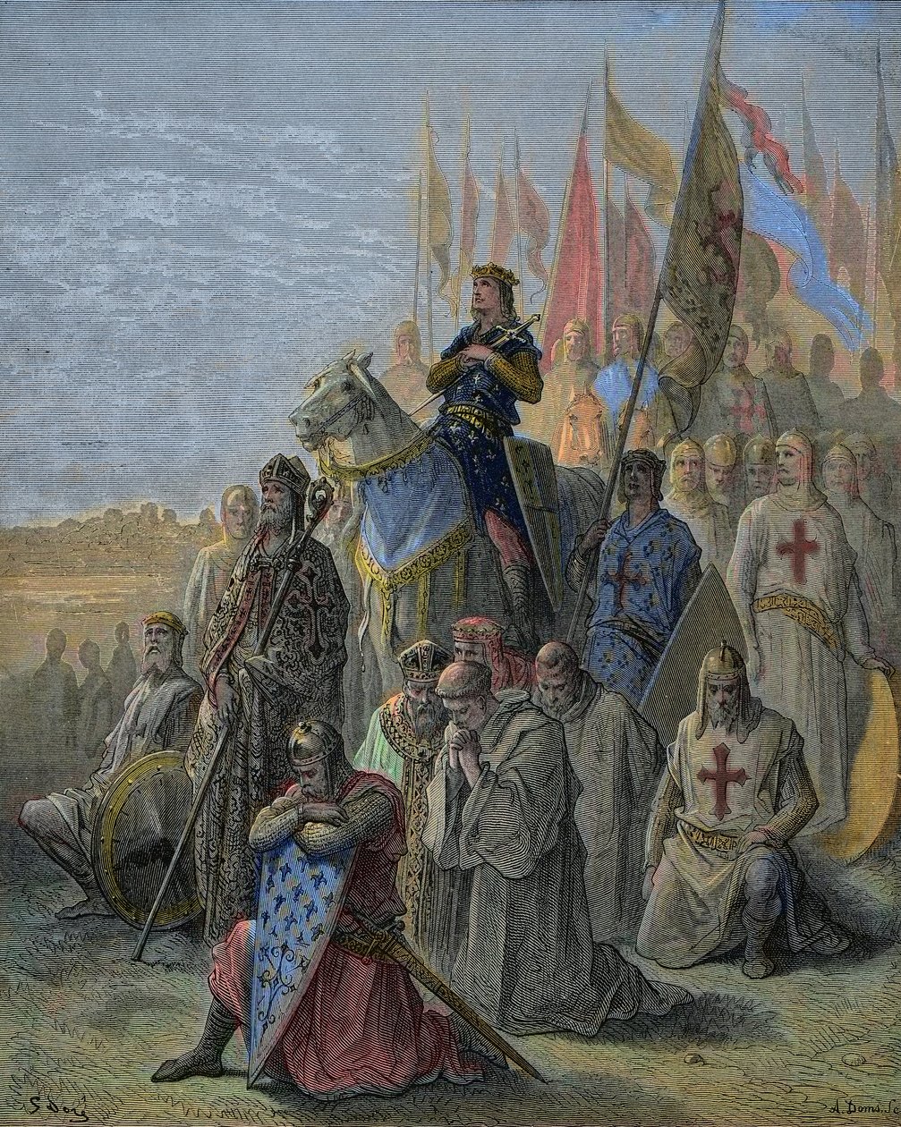 Saint Louis anländer framför Damietta - Erövring av den egyptiska staden vid korsningarna den 6 juni av Gustave Dore