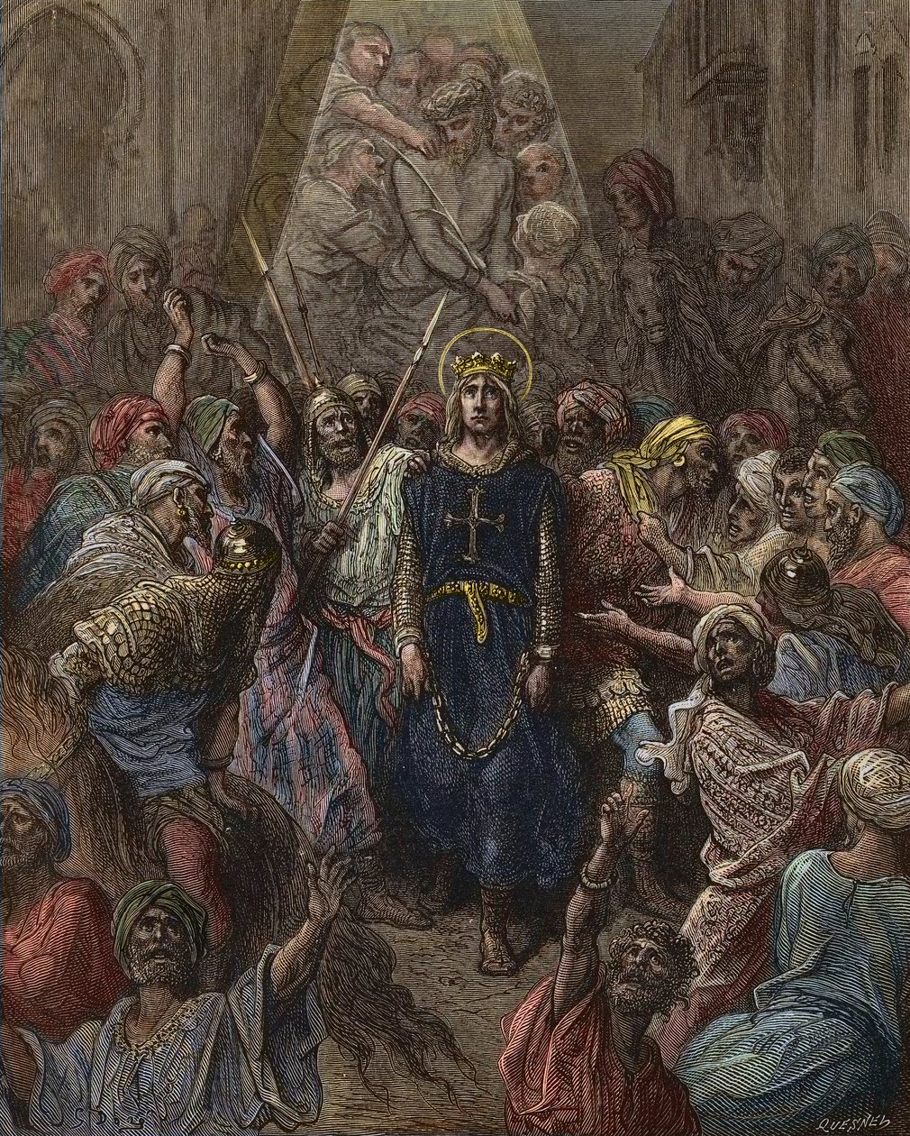 Saint Louis tillfångatagen i Mansoura, under det 7:e korståget 1250 - kung Ludvig IX (1214-70) fånge i Egypten - gravyr av Gustave Dore - från History of the Crusades av Joseph-Francois Michaud av Gustave Dore