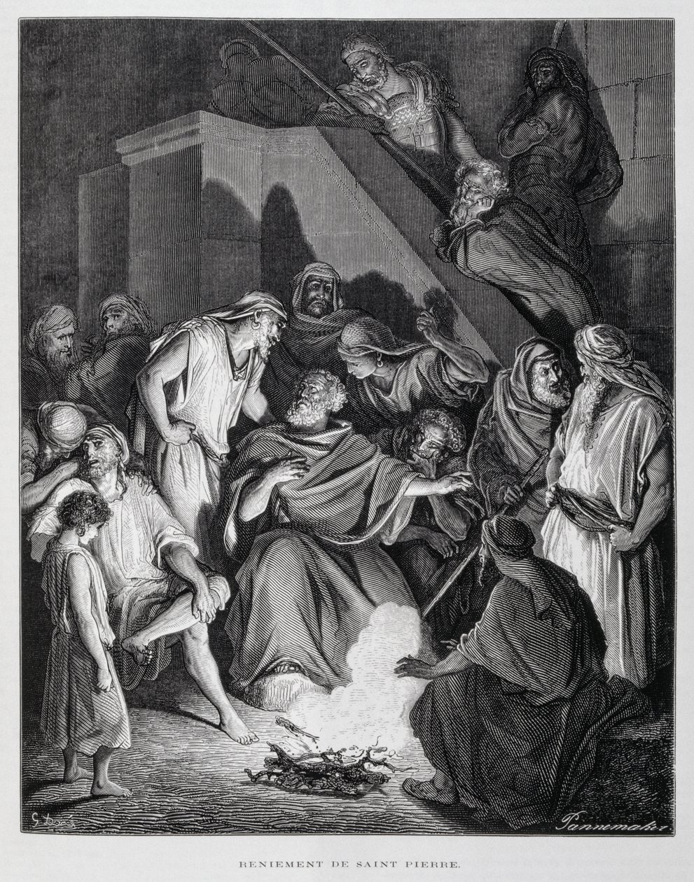 Sankt Petrus förnekar Kristus, illustration från Dore-bibeln av Gustave Dore