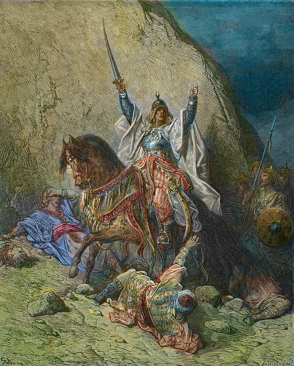 Saladin den storslagna - Kung Saladin (1138-1193) (Salah al Din Yusuf al-Ayyubi (al Ayyubi) befälhavare för de muslimska styrkorna mot korstågen - 1800-talets färgstick av Gustave Dore - från History of the Crusades av Joseph-Francois Michaud av Gustave Dore