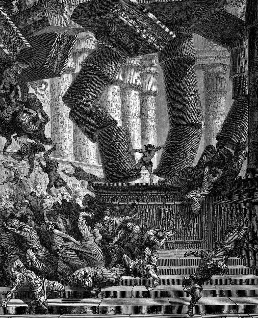 Simson fällde Dagons tempel, 1866 av Gustave Dore