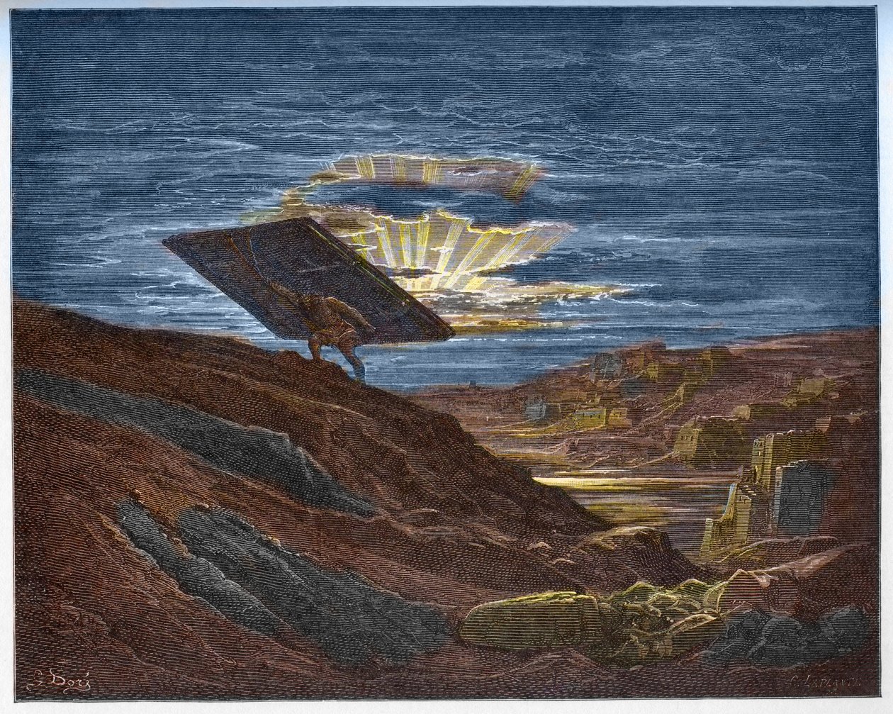 Samson bär Gazas portar - Samson tar bort Gazas portar - - Gravyr i "The Bible illustree" av Gustave Dore (1832-1883) - Gravyr från "" The Dore Bible"" av Gustave Dore
