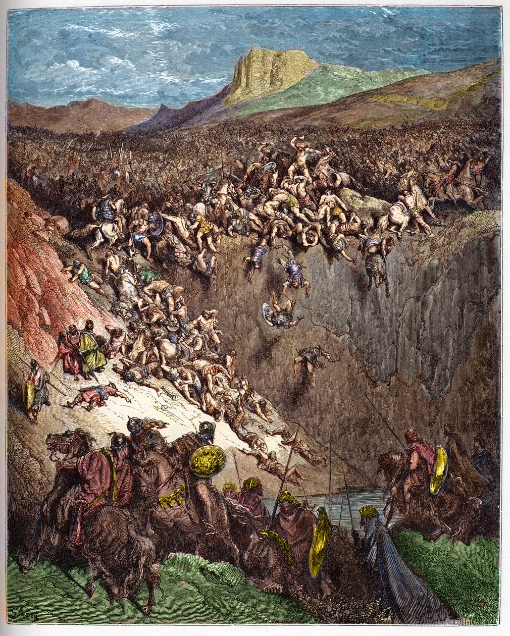 Simson förstör filistéerna med käkbenet av en rumpa - Simson dödar filistéerna med en åsnkäke - - gravering i "" The Bible illustree"" av Gustave Dore (1832-1883) - Gravyr från "" The Dore Bible"" av Gustave Dore