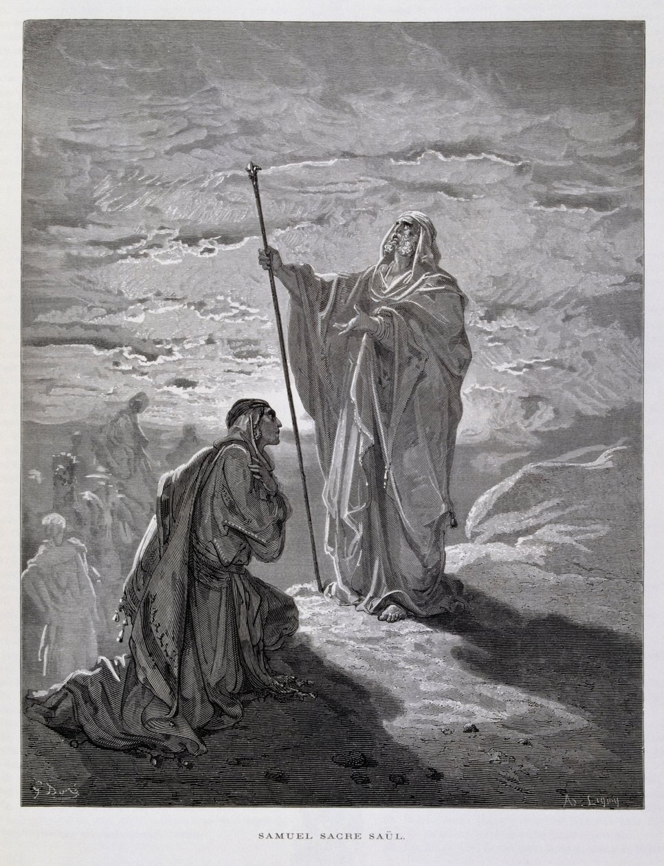 Samuel smorde Saul till Israels förste kung, illustration från Dore-bibeln av Gustave Dore