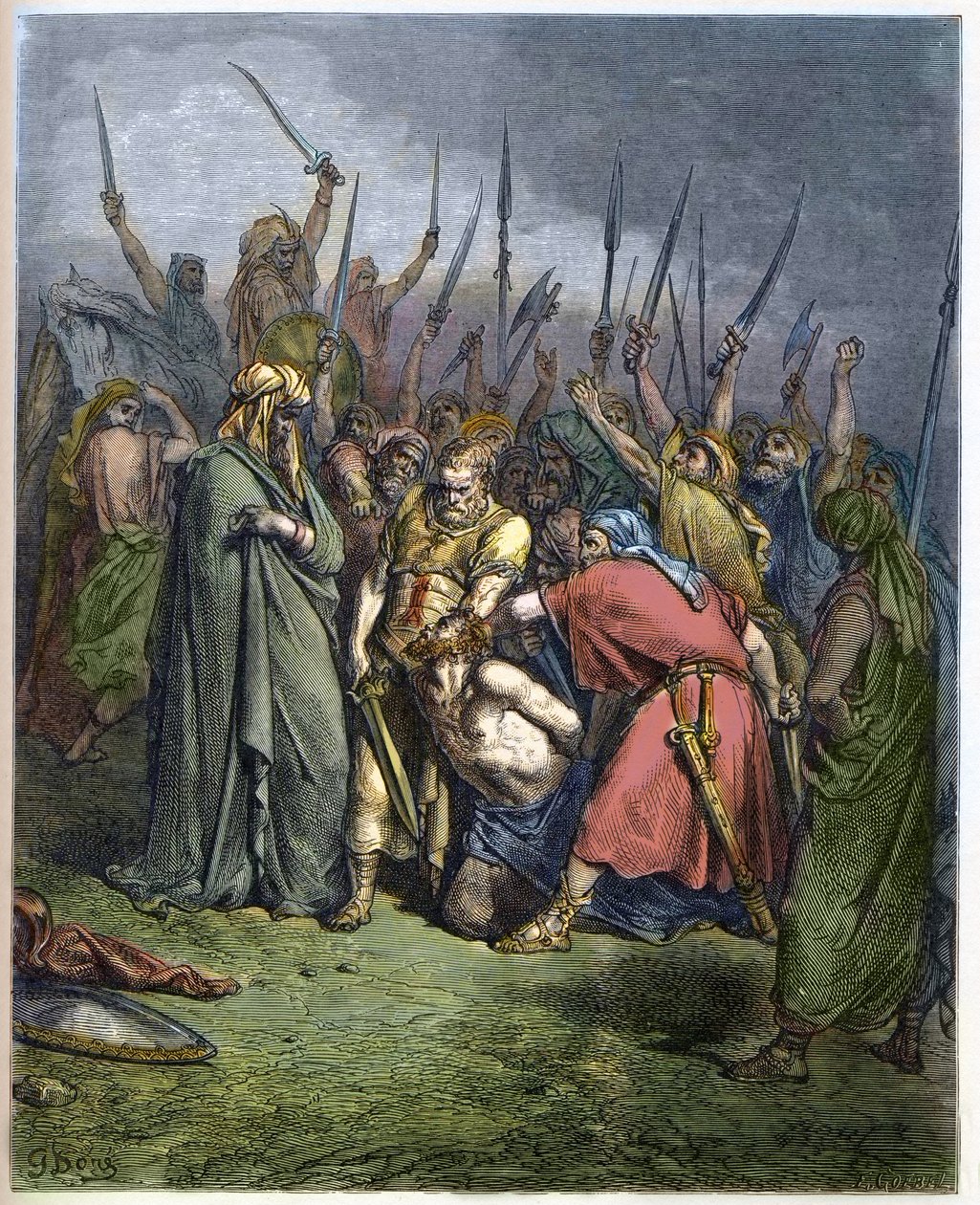 Samuel dödar Agag - Halshuggningen av Agag, Amalekiternas kung, av profeten Samuel - - gravering i "" The Bible illustree"" av Gustave Dore (1832-1883) - Gravyr från "" The Dore Bible"" av Gustave Dore