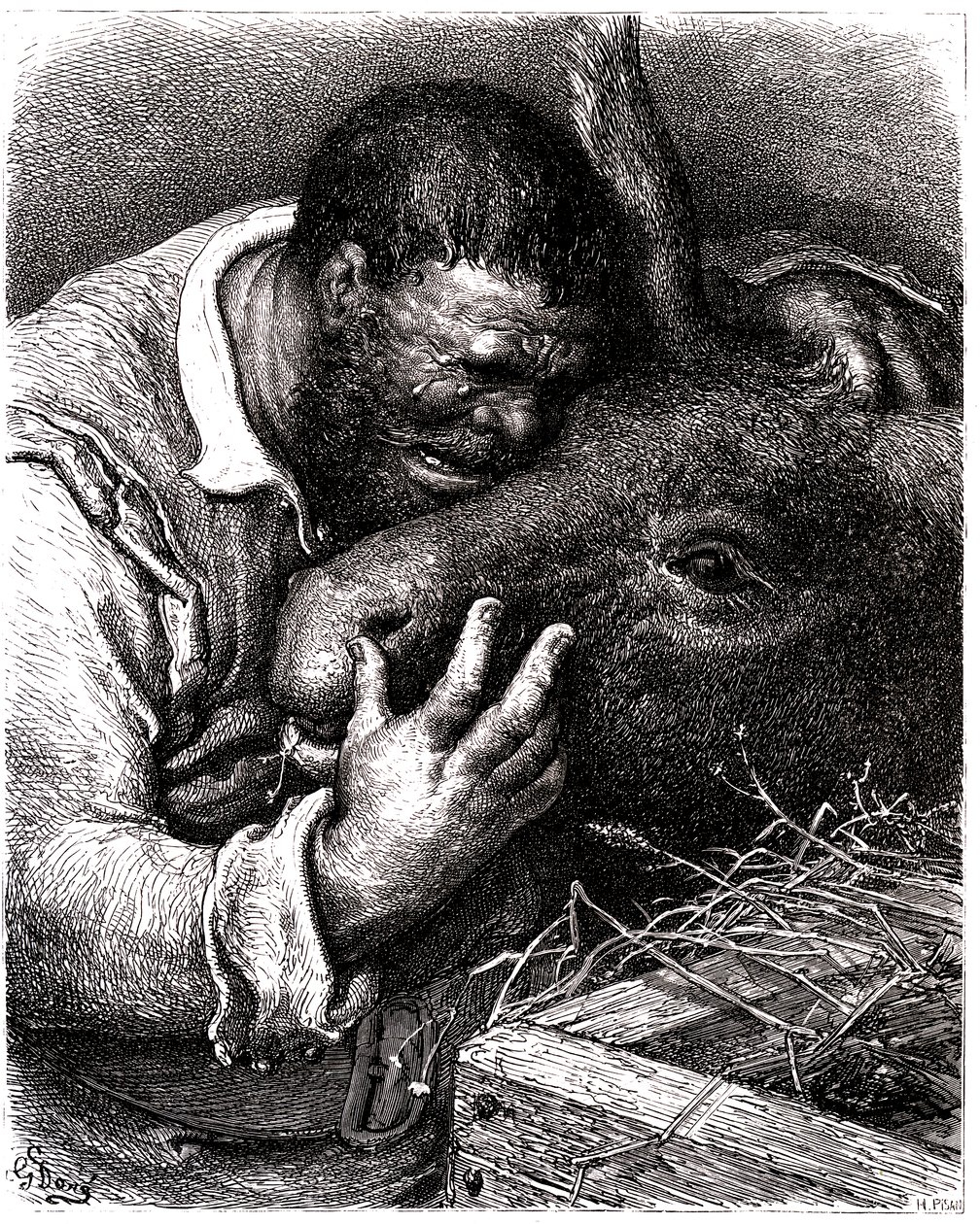 Sancho Panza gråter när han kysser sin åsna av Gustave Dore