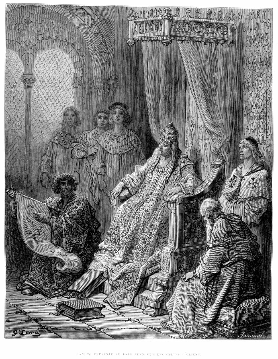Sanuto presenterar kartorna över Orienten för påven Johannes XXII - gravyr av Gustave Doré av Gustave Dore