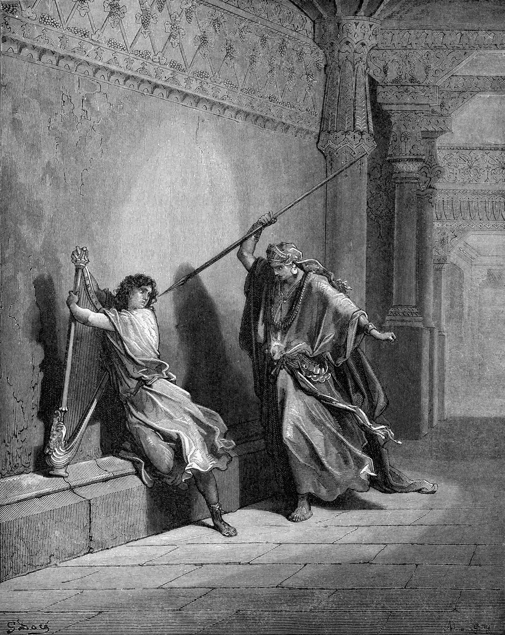 Saul försöker döda David av Gustave Dore