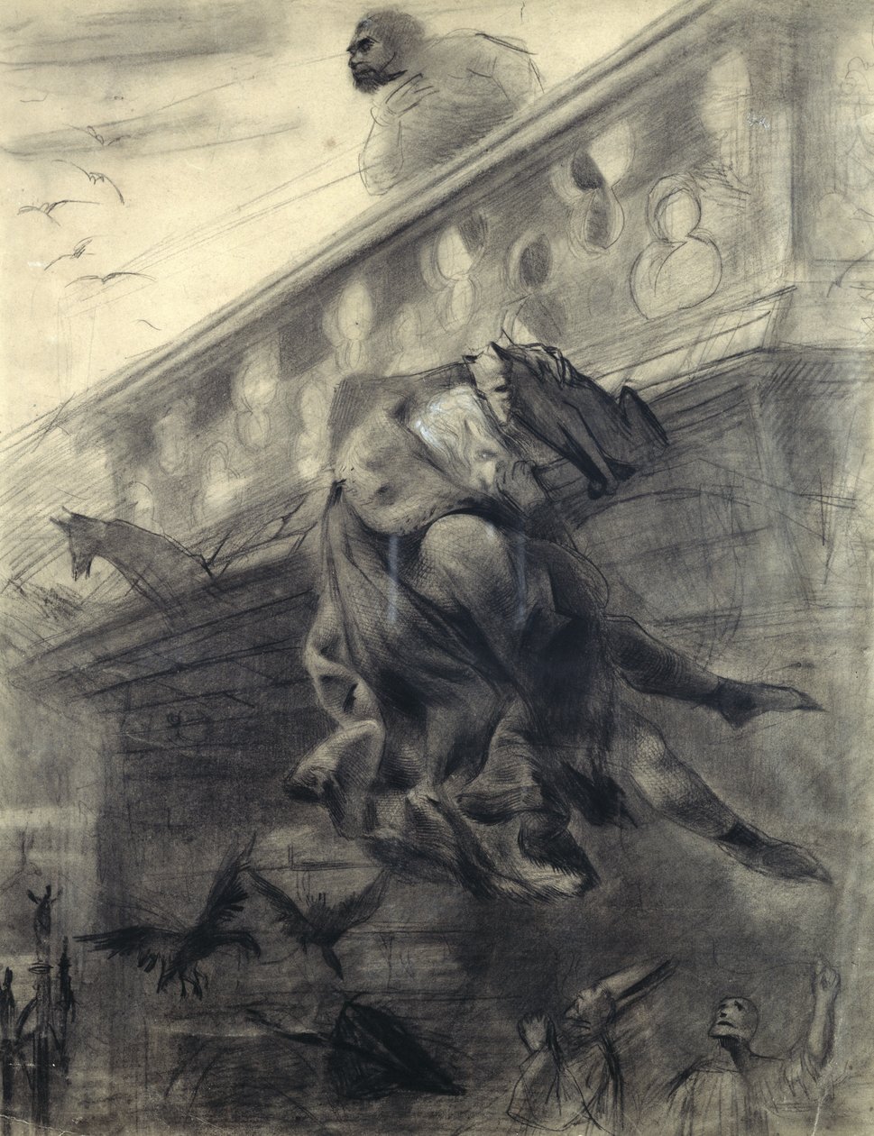Scen från Notre-Dame de Paris av Victor Hugo (1802-85) (penna och krita på papper) av Gustave Dore
