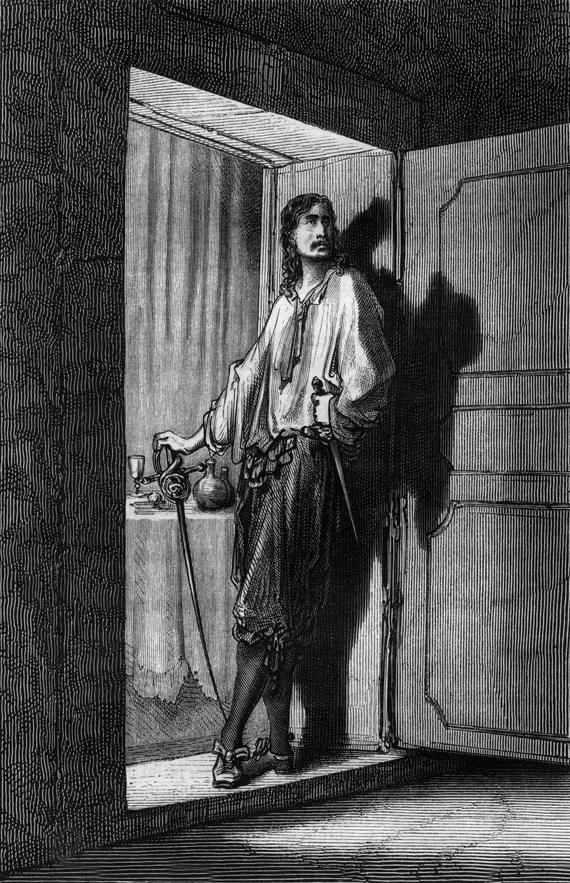 Sigognac, illustration av Gustave Dore av boken Kapten Fracasse av Theophile Gautier av Gustave Dore