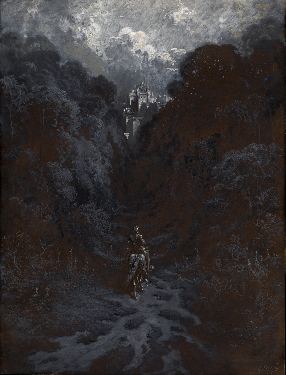 Sir Lancelot närmar sig slottet Astolat av Gustave Dore