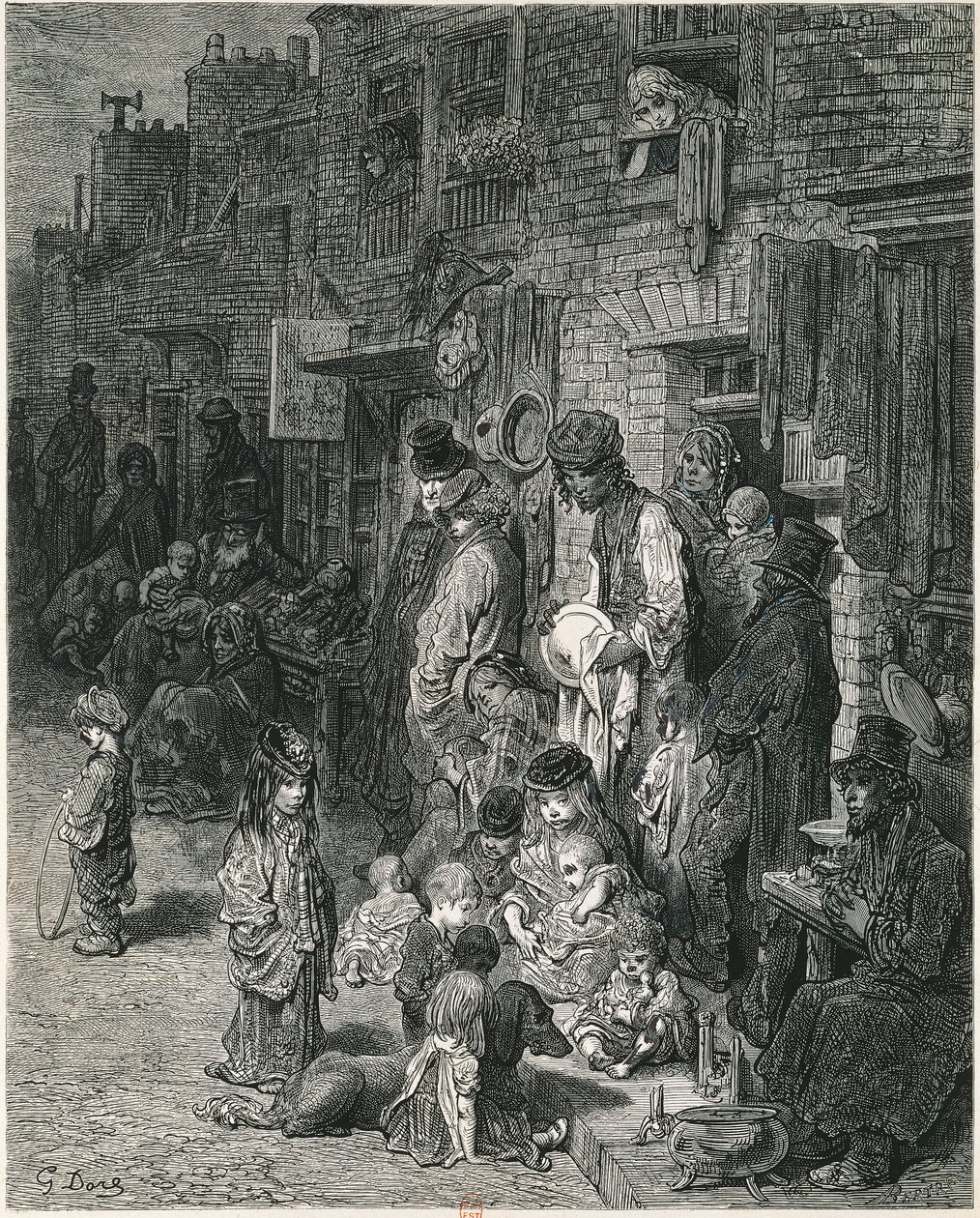 Slumkvarter i London, av Gustav Dore, Gravyr av Gustave Dore