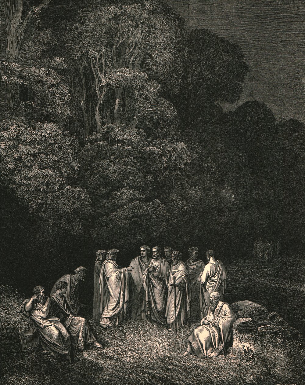 Så jag såg förenade den ljusa skolan av honom, monarken för den sublimaste sången, c1890. av Gustave Dore