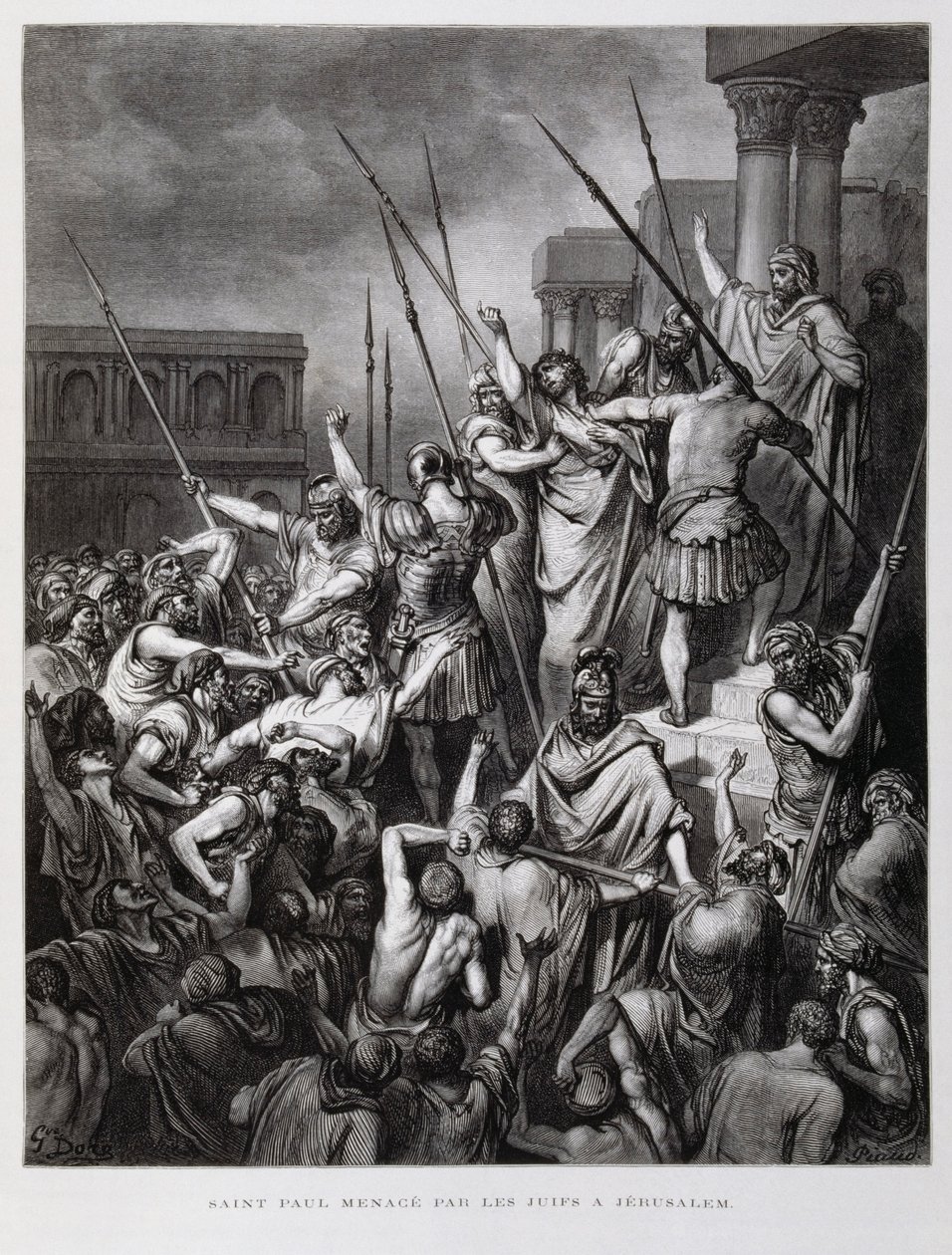 Paulus angripen av judarna i Jerusalem, illustration från Dore-bibeln av Gustave Dore