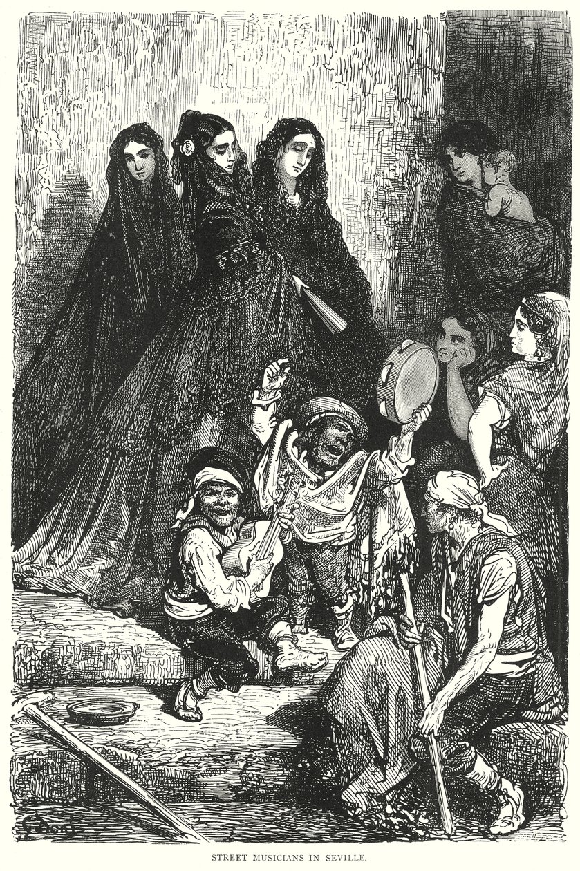 Gatumusikanter i Sevilla (gravyr) av Gustave Dore