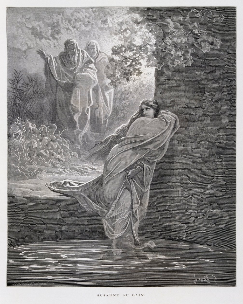 Susanna i badet (Dan. 13:1-26), Illustration från Dore-bibeln av Gustave Dore