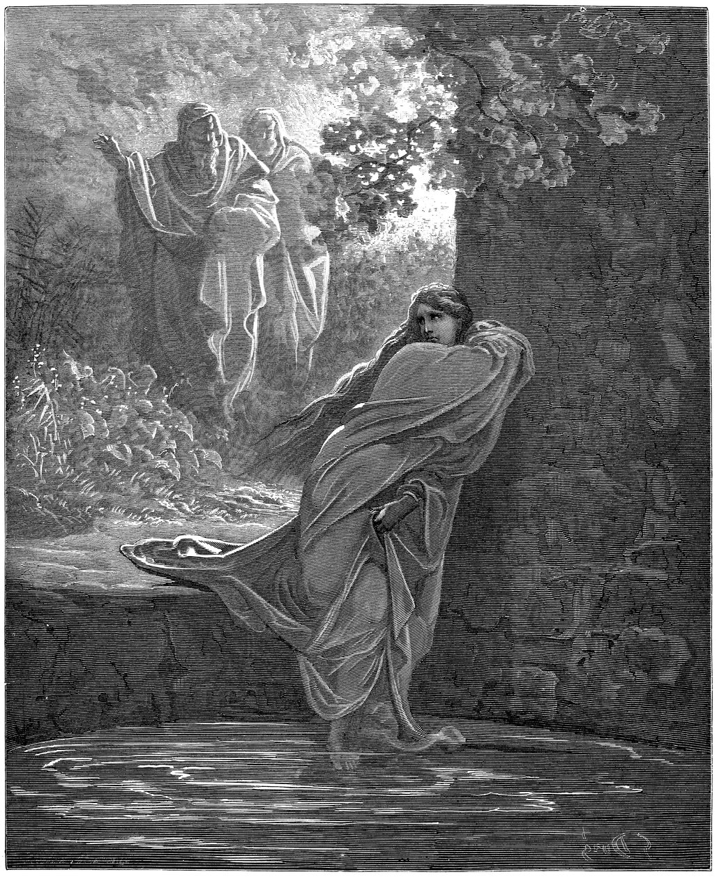 Suzanne i badet: illustration av Gustave Dore (1832-1883) för The Bible av Gustave Dore