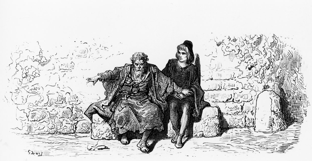 The Ancient Mariner with the Wedding Guest första sidan av "The Rime of the Ancient Mariner", av S.T. Coleridge, publicerad av Harper und Sons, New York, 1876 (trägravyr) av Gustave Dore