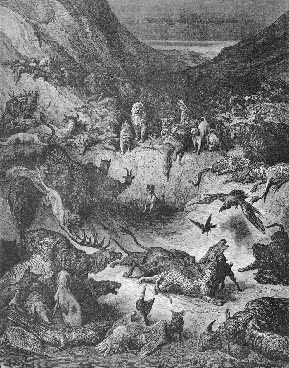Djuren som blivit sjuka av pesten, illustration till fablerna i La Fontaine av Gustave Dore