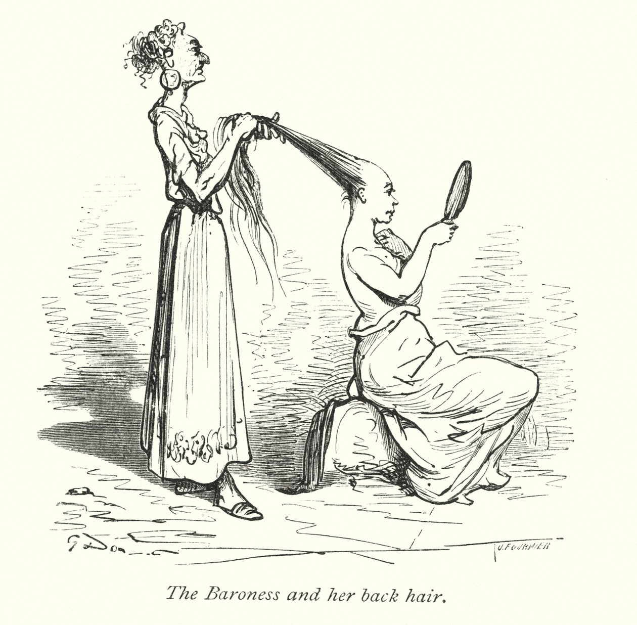 Baronessan och hennes rygghår (gravyr) av Gustave Dore