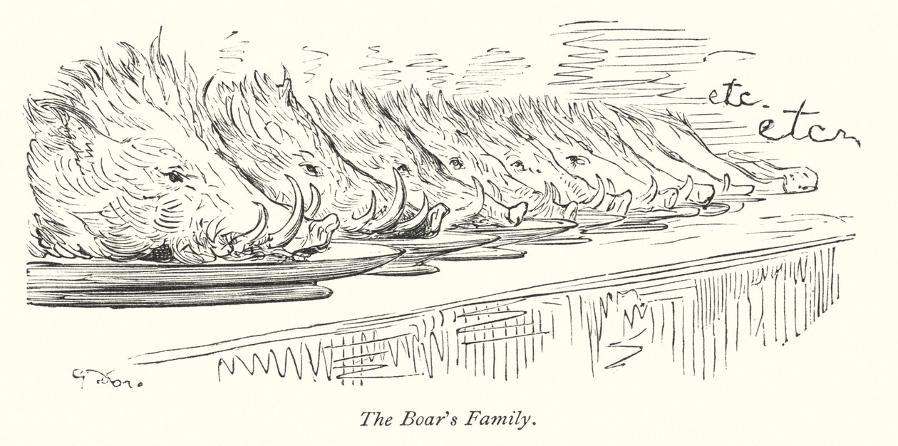Vildsvinets familj (gravyr) av Gustave Dore
