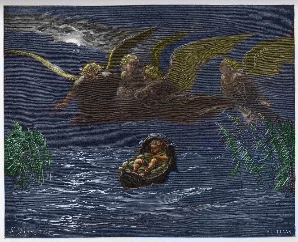 Barnet Moses på Nilen omgiven av skyddsänglarna - av Gustave Dore