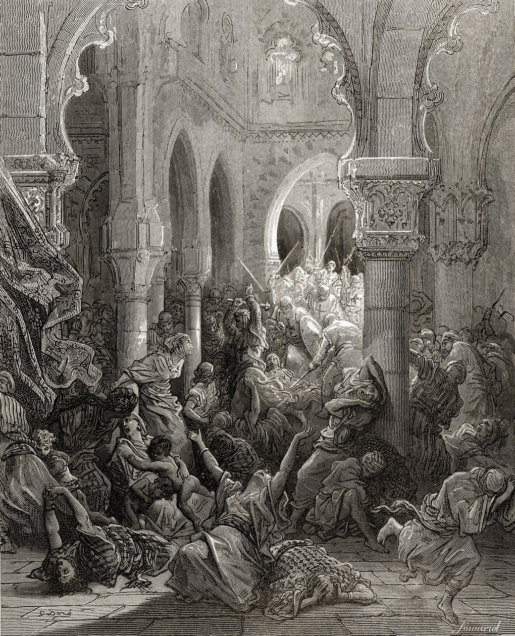 Korsfararna massakerar invånarna i Caesarea, illustration från 
