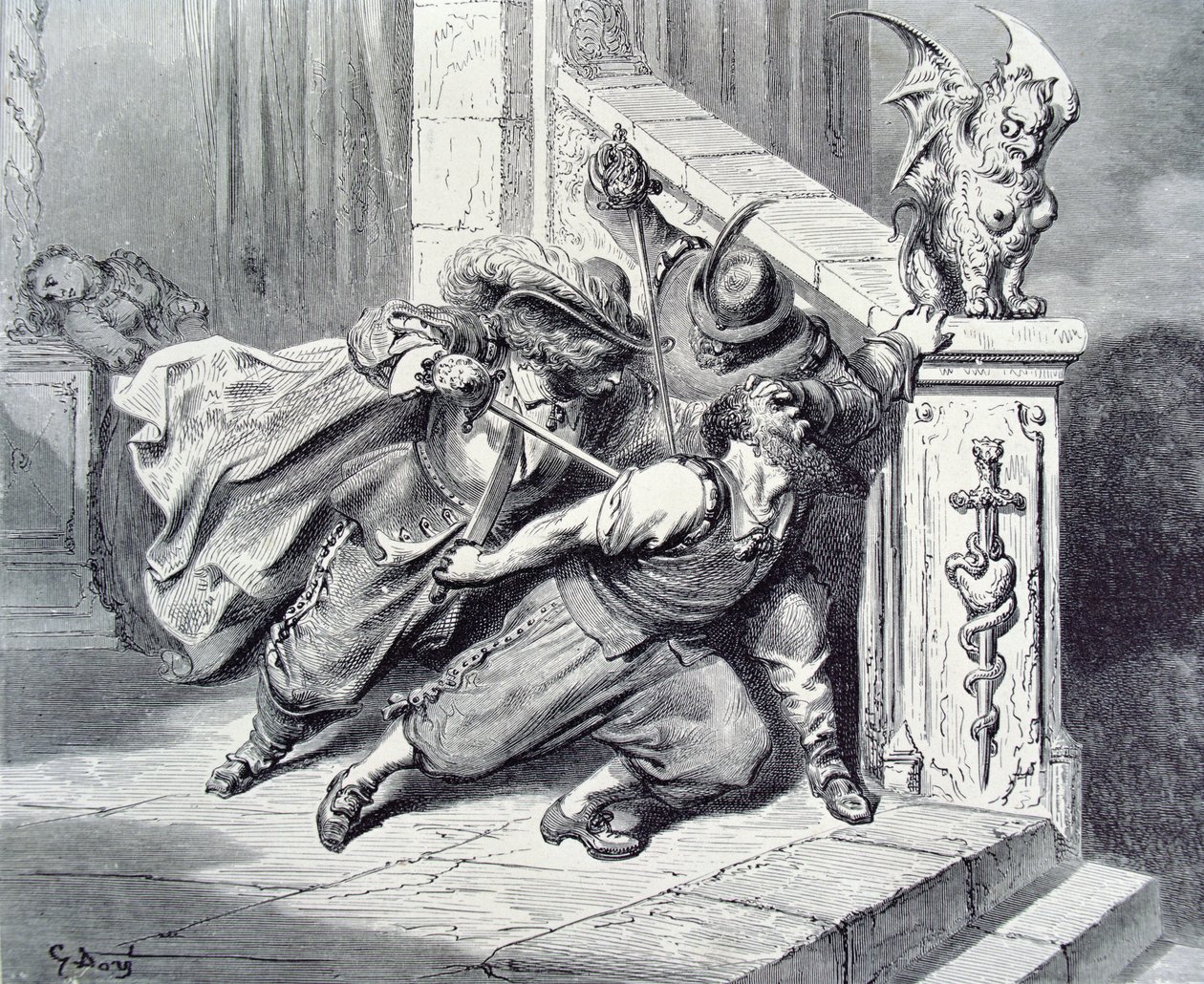 The Death of Bluebeard, illustration för "Bluebeard" av Charles Perrault (1628-1703) 1893 av Gustave Dore