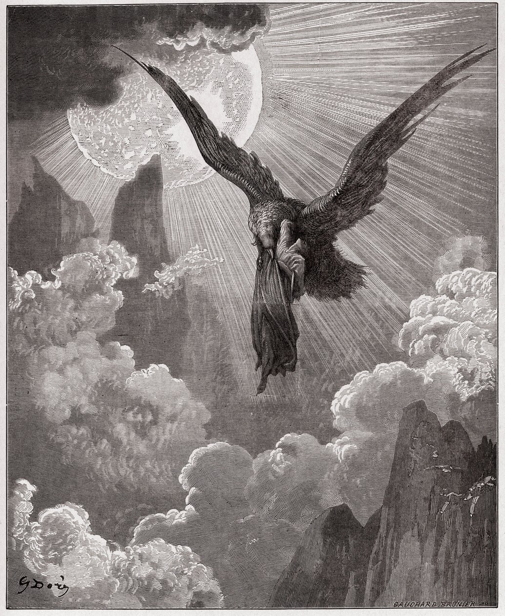 The Divine Comedy (La Divina Comedia, La Divine Comedie), Purgatorio, Canto 9: Dante, i en dröm, bärs bort av en örn - av Dante Alighieri (1265-1321) - Illustration av Gustave Dore (1832-1883) av Gustave Dore