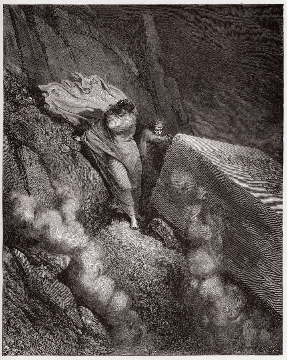 Den gudomliga komedin (La Divina Commedia, La Divine Comedie), Inferno, Canto 11: Påven Anastasius II:s brinnande grav - av Dante Alighieri (1265-1321) - Illustration av Gustave Dore (1832-1883) av Gustave Dore