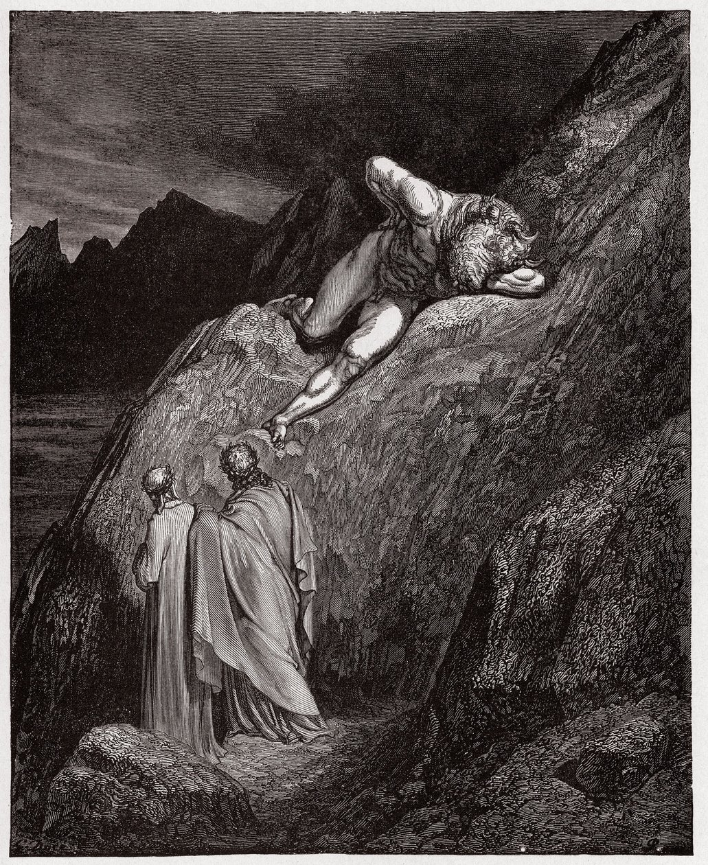 Den gudomliga komedin (La Divina Commedia, La Divine Comedie), Inferno, Canto 12: Minotauren på den krossade klippan - av Dante Alighieri (1265-1321) - Illustration av Gustave Dore (1832-1883) av Gustave Dore