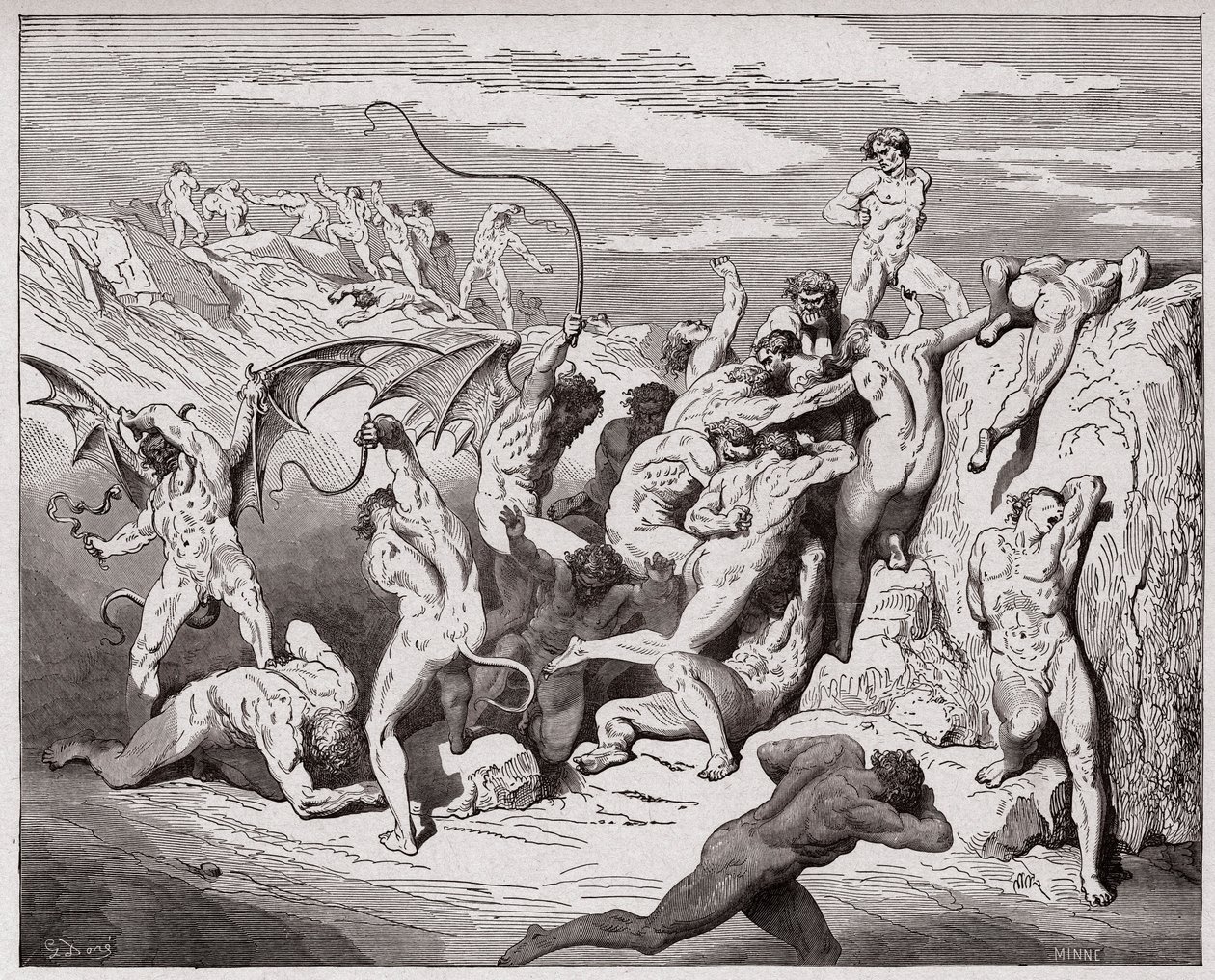 The Divine Comedy (La Divina Commedia, La Divine Comedie), Inferno, Canto 18: Devils and seducers - av Dante Alighieri (1265-1321) - Illustration av Gustave Dore (1832-1883) av Gustave Dore
