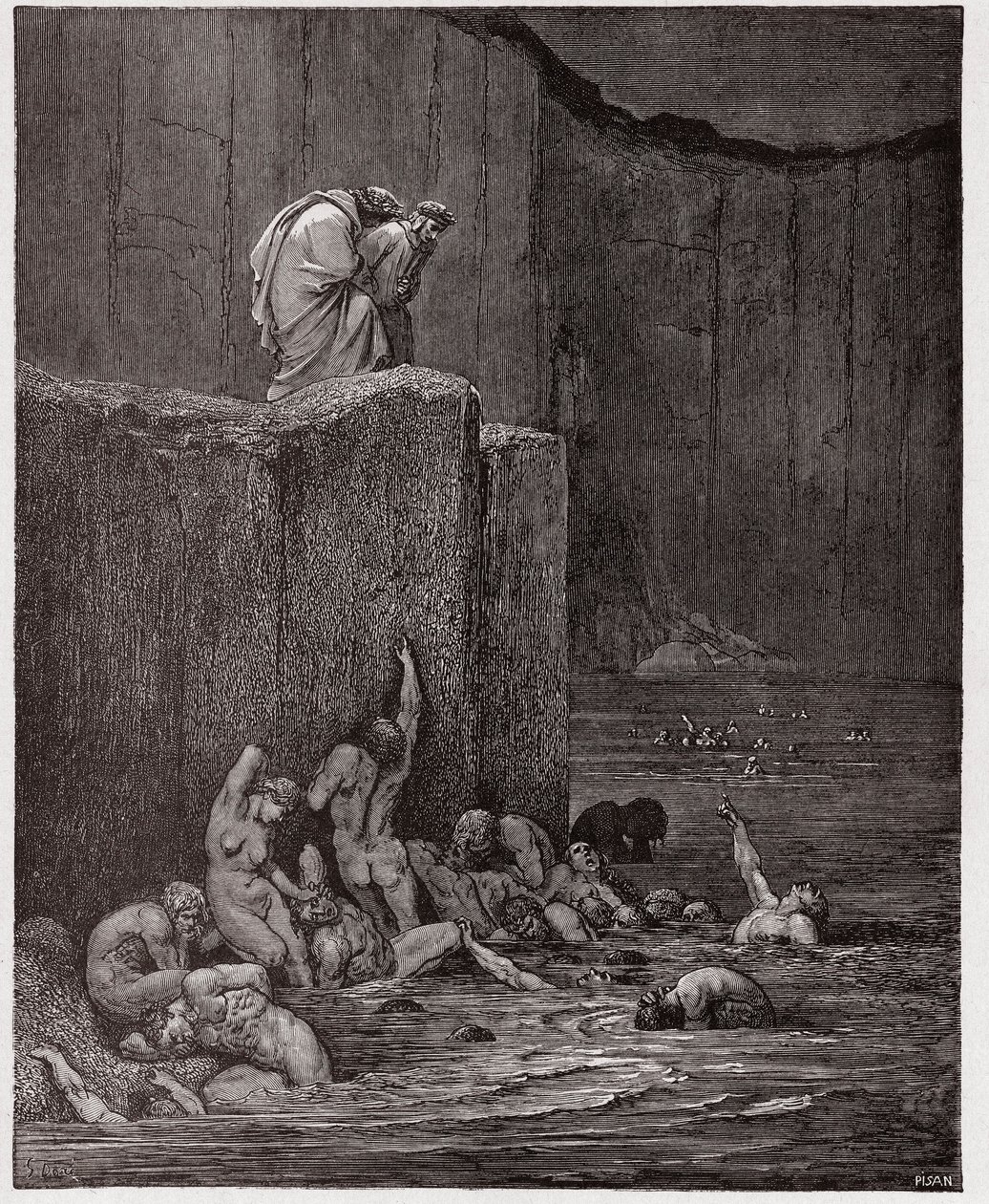 Den gudomliga komedin (La Divina Commedia, La Divine Comedie), Inferno, Canto 18: Förälskare och smickrare i den åttonde cirkeln - av Dante Alighieri (1265-1321) - Illustration av Gustave Dore (1832-1883) av Gustave Dore