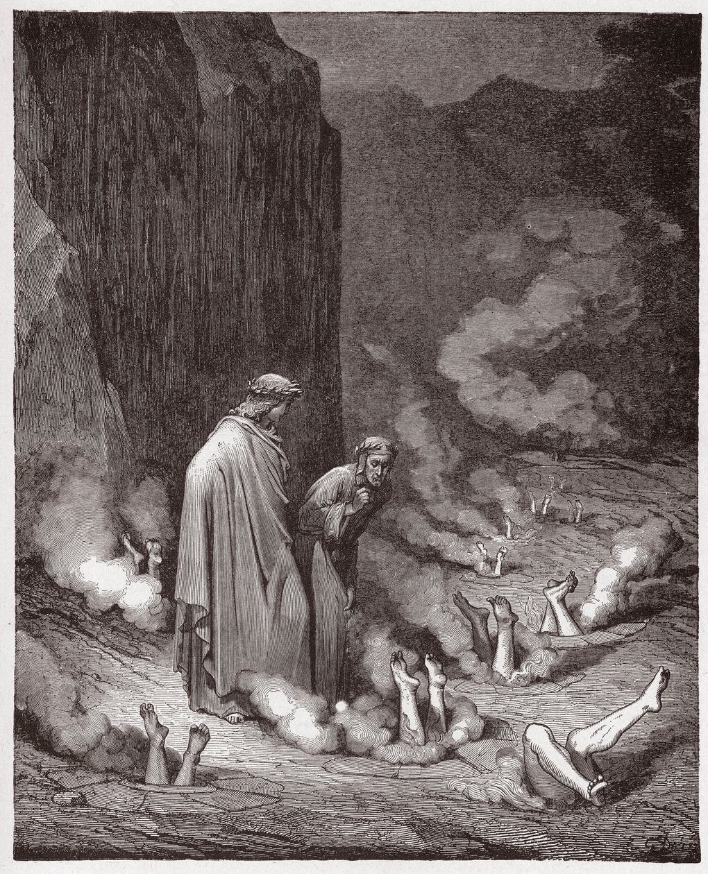 The Divine Comedy (La Divina Commedia, La Divine Comedie), Inferno, Canto 19: Dante tillrättavisar påven Nicholas III i den fjärde bolgia - av Dante Alighieri (1265-1321) - Illustration av Gustave Dore (1832-1883) av Gustave Dore