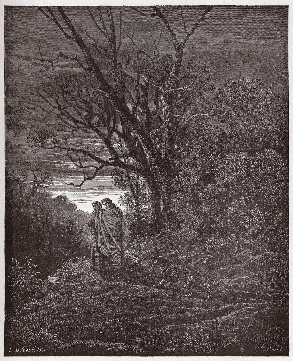 The Divine Comedy (La Divina Commedia, La Divine Comedie), Inferno, Canto 1: The she-wolf appears - av Dante Alighieri (1265-1321) - Illustration av Gustave Dore (1832-1883) av Gustave Dore