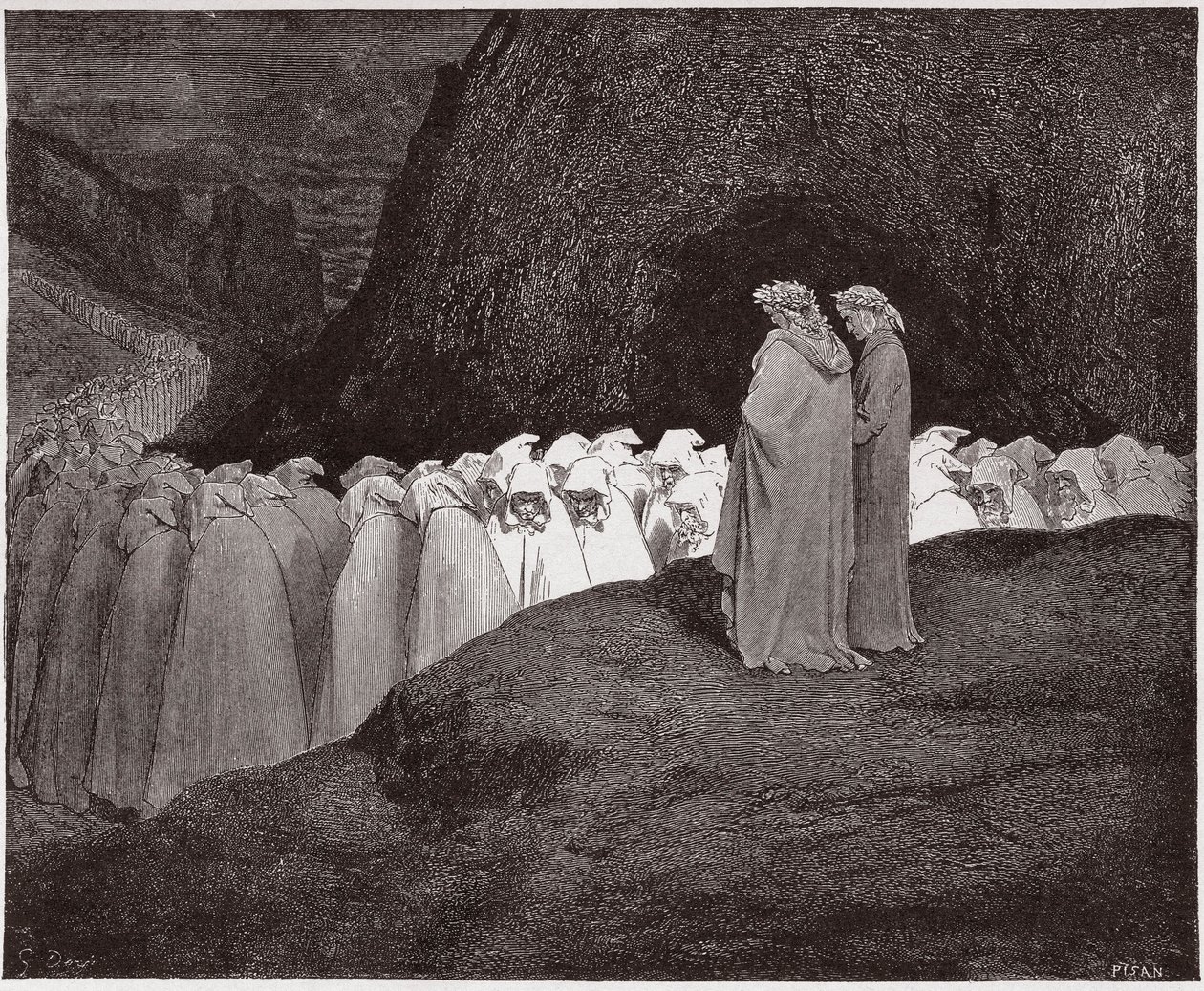 The Divine Comedy (La Divina Commedia, La Divine Comedie), Inferno, Canto 23: Hycklarna tilltalar Dante - av Dante Alighieri (1265-1321) - Illustration av Gustave Dore (1832-1883) av Gustave Dore
