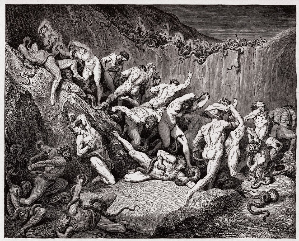 Den gudomliga komedin (La Divina Commedia, La Divine Comedie), Inferno, Canto 24: Tjuvarna plågade av ormar - av Dante Alighieri (1265-1321) - Illustration av Gustave Dore (1832-1883) av Gustave Dore