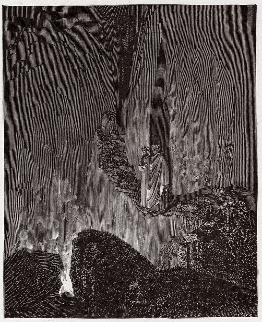 The Divine Comedy (La Divina Commedia, La Divine Comedie), Inferno, Canto 26: The flaming spirits of the Ulysses and Diomedes - av Dante Alighieri (1265-1321) - Illustration av Gustave Dore (1832-1883) av Gustave Dore
