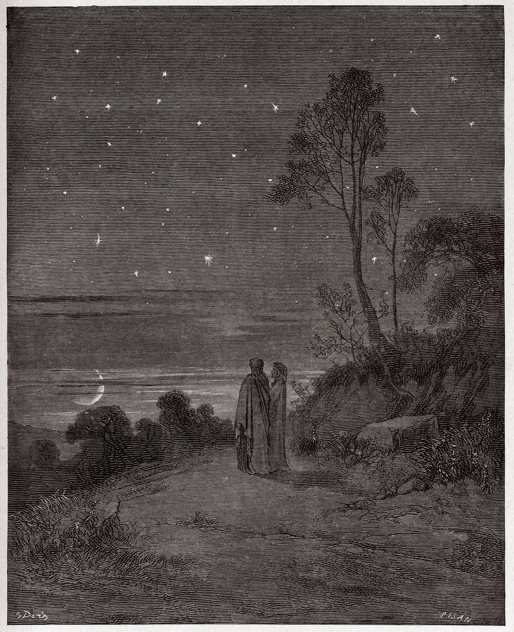 The Divine Comedy (La Divina Commedia, La Divine Comedie), Inferno, Canto 2: The darkening sky of the first night - av Dante Alighieri (1265-1321) - Illustration av Gustave Dore (1832-1883) av Gustave Dore