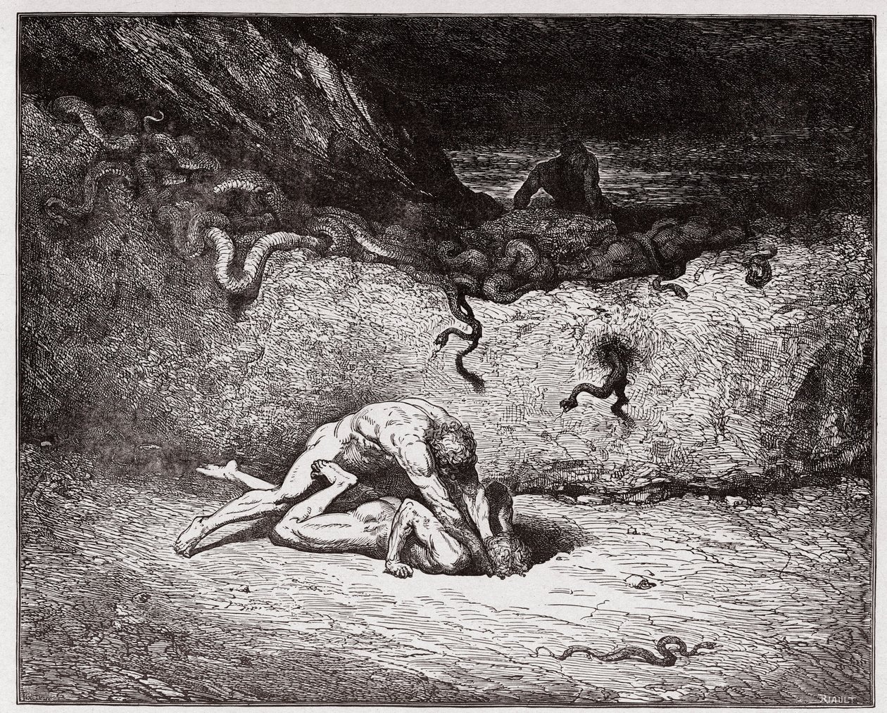 The Divine Comedy (La Divina Commedia, La Divine Comedie), Inferno, Canto 30: The torment of the forgers in the ninth bolgia (Gianni Schicchi) - av Dante Alighieri (1265-1321) - Illustration av Gustave Dore (1832-1883) av Gustave Dore