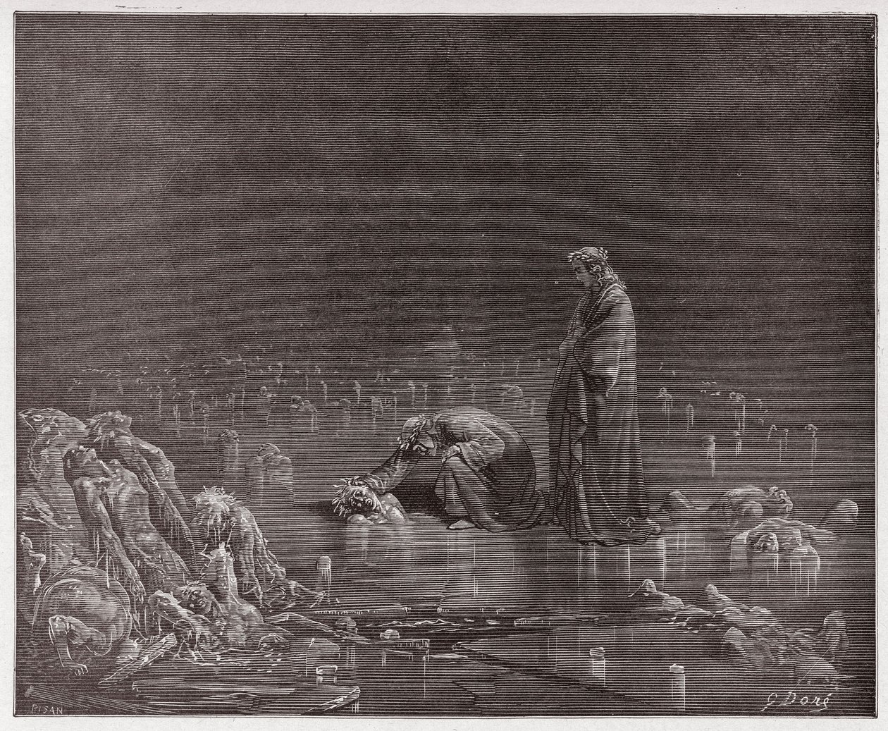 The Divine Comedy (La Divina Commedia, La Divine Comedie), Inferno, Canto 32: Dante tilltalar förrädaren Bocca degli Abati - av Dante Alighieri (1265-1321) - Illustration av Gustave Dore (1832-1883) av Gustave Dore
