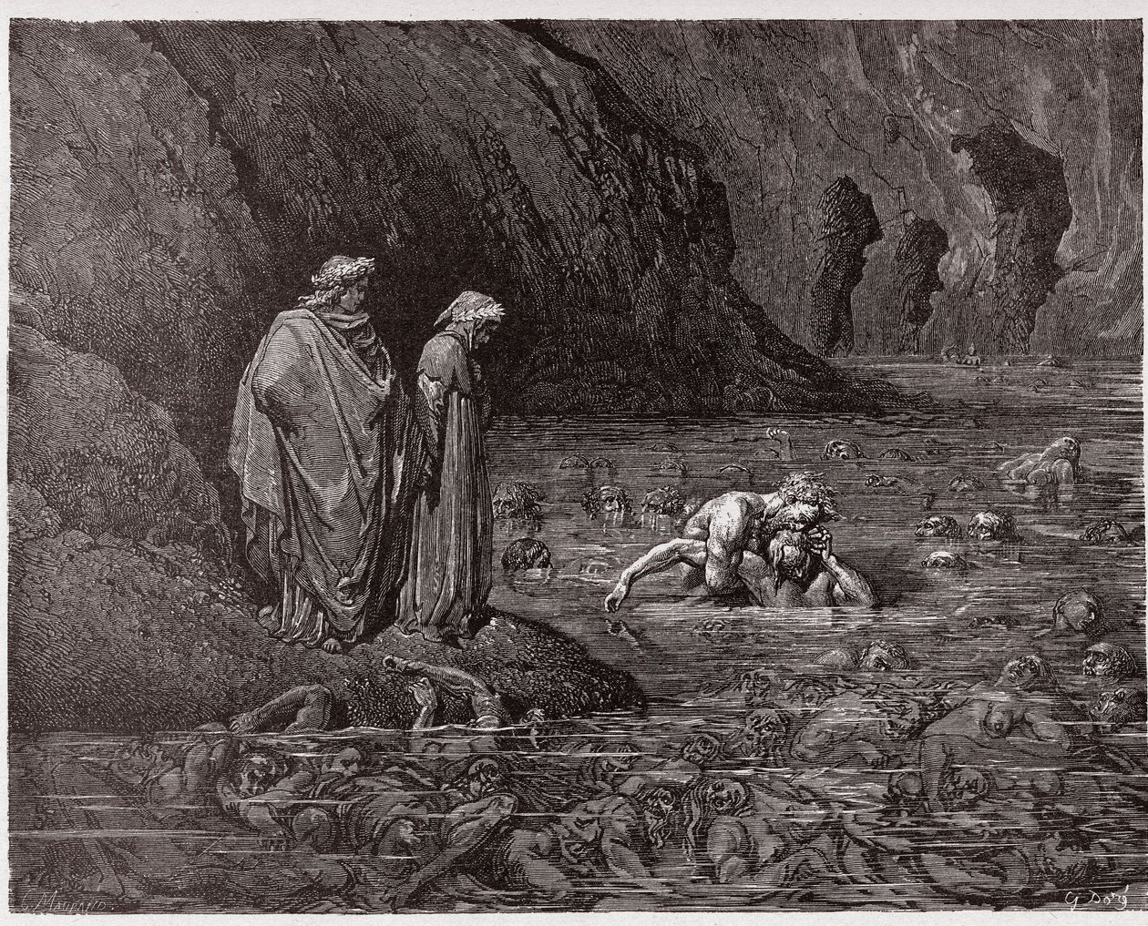 Den gudomliga komedin (La Divina Commedia, La Divine Comedie), Inferno, Canto 32: Ugolino gnager i huvudet av ärkebiskop Ruggieri - av Dante Alighieri (1265-1321) - Illustration av Gustave Dore (1832-1883) av Gustave Dore