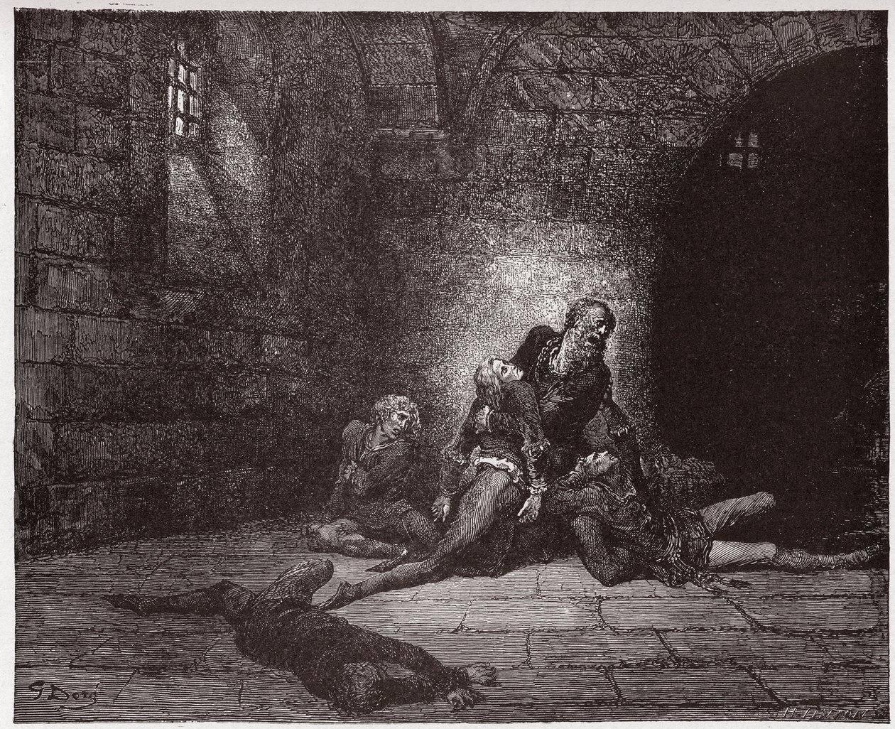 The Divine Comedy (La Divina Commedia, La Divine Comedie), Inferno, Canto 33: Gaddo dör framför sin fars ögon - av Dante Alighieri (1265-1321) - Illustration av Gustave Dore (1832-1883) av Gustave Dore