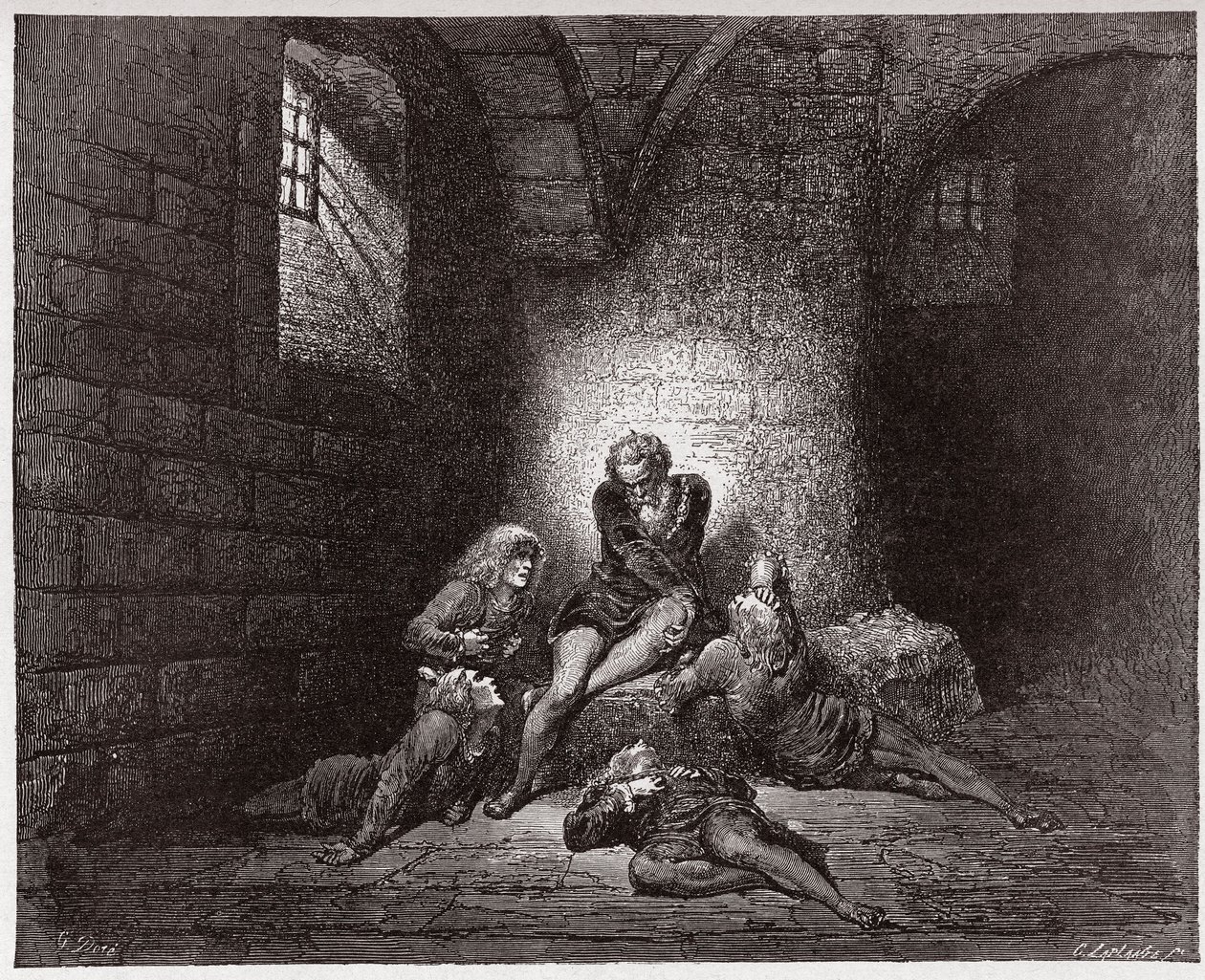Den gudomliga komedin (La Divina Commedia, La Divine Comedie), Inferno, Canto 33: Ugolino och hans söner immurerade och svältande - av Dante Alighieri (1265-1321) - Illustration av Gustave Dore (1832-1883) av Gustave Dore