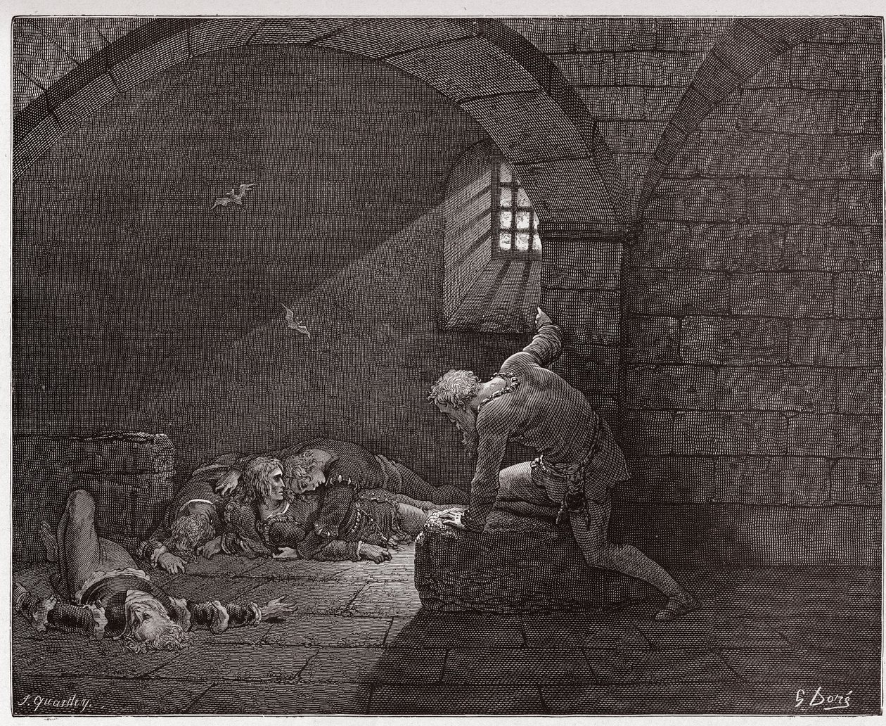 The Divine Comedy (La Divina Commedia, La Divine Comedie), Inferno, Canto 33: Ugolino i cellen med sina fyra döda söner - av Dante Alighieri (1265-1321) - Illustration av Gustave Dore (1832-1883) av Gustave Dore