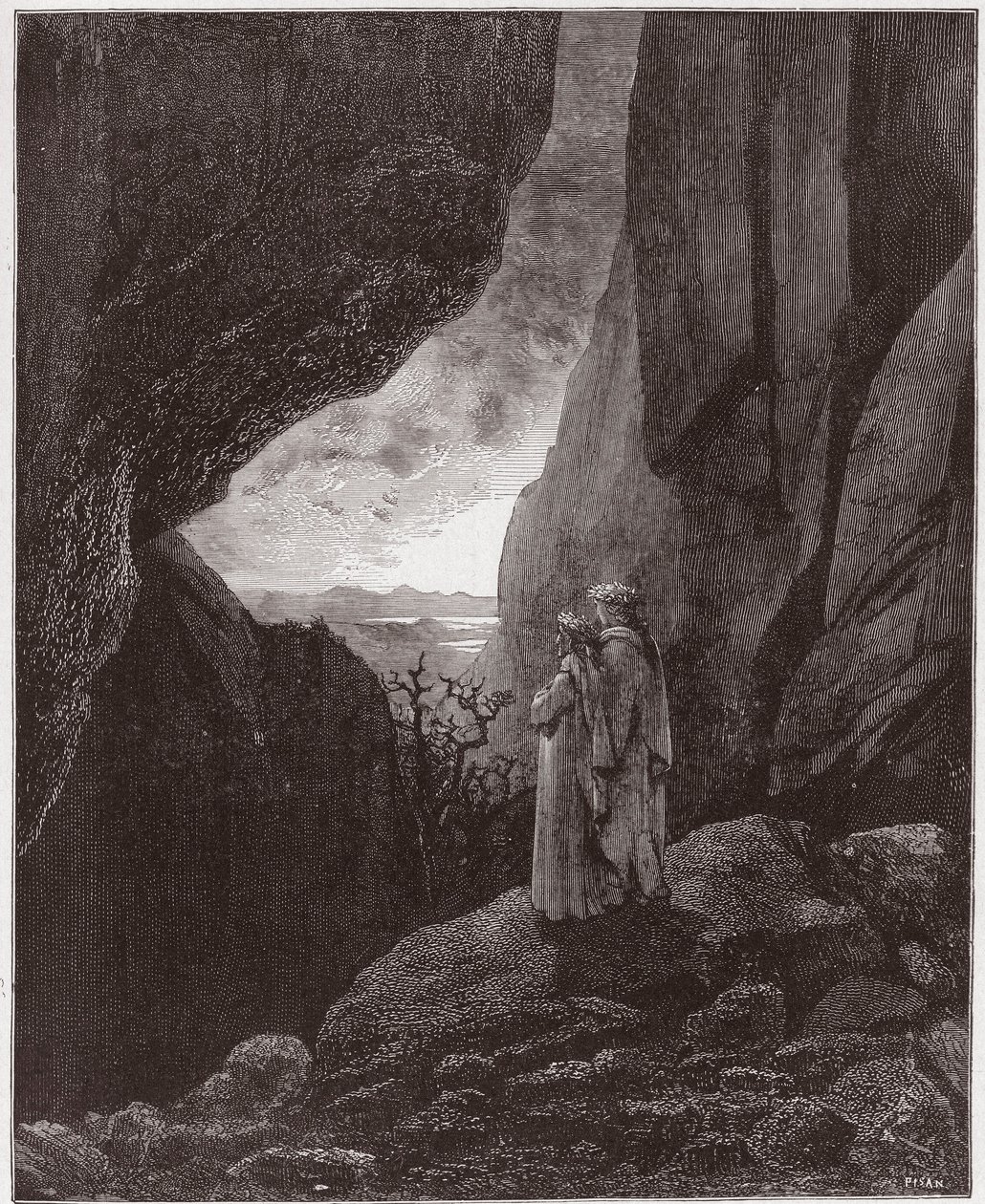 Den gudomliga komedin (La Divina Commedia, La Divine Comedie), Inferno, Canto 34: Vergilius och Dante stiger upp till den övre världen - av Dante Alighieri (1265-1321) - Illustration av Gustave Dore (1832-1883) av Gustave Dore